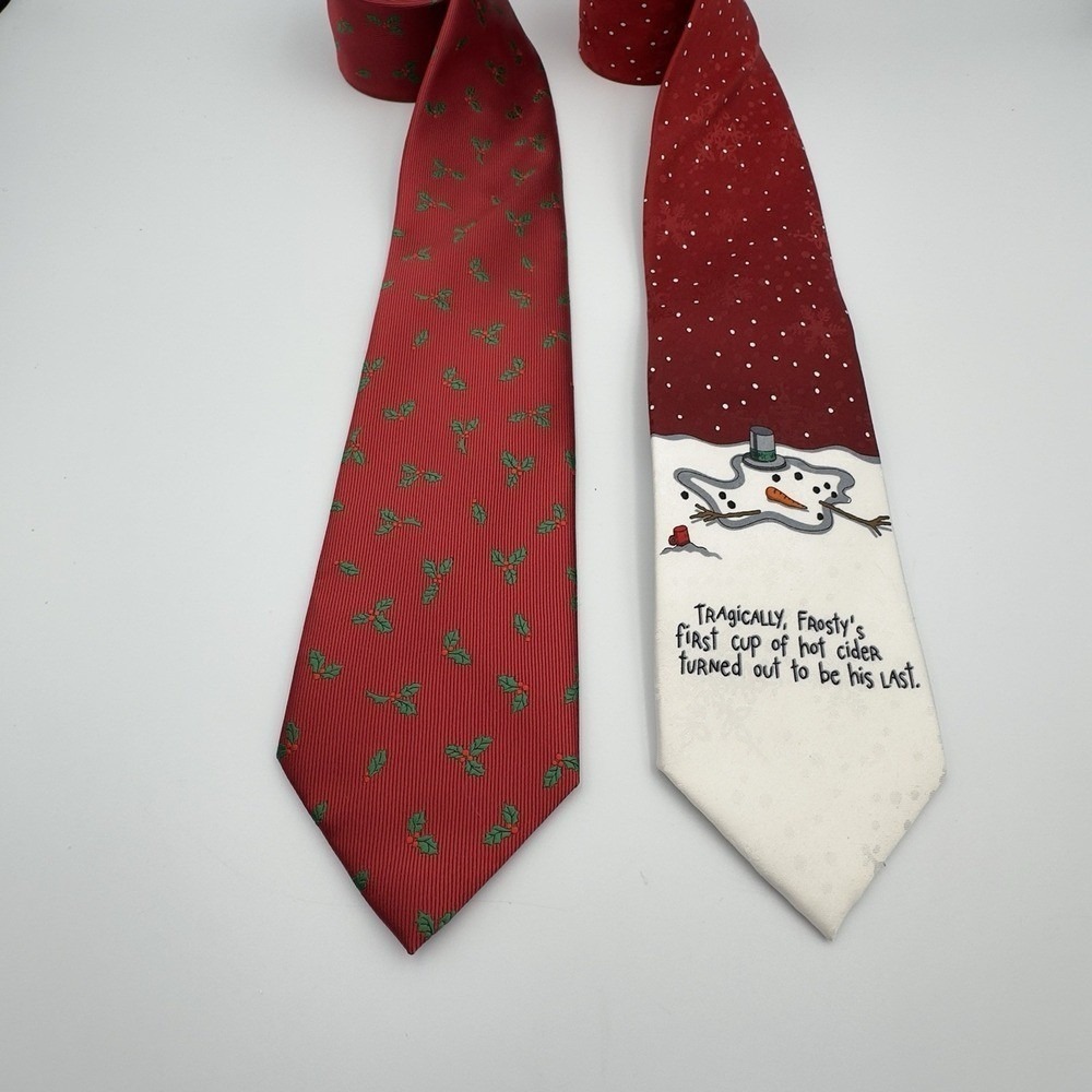 Lotβ Of 2 John Ashford Men Christmas Tie Frosty Melt Holly Holiday 58 x 3 1/4